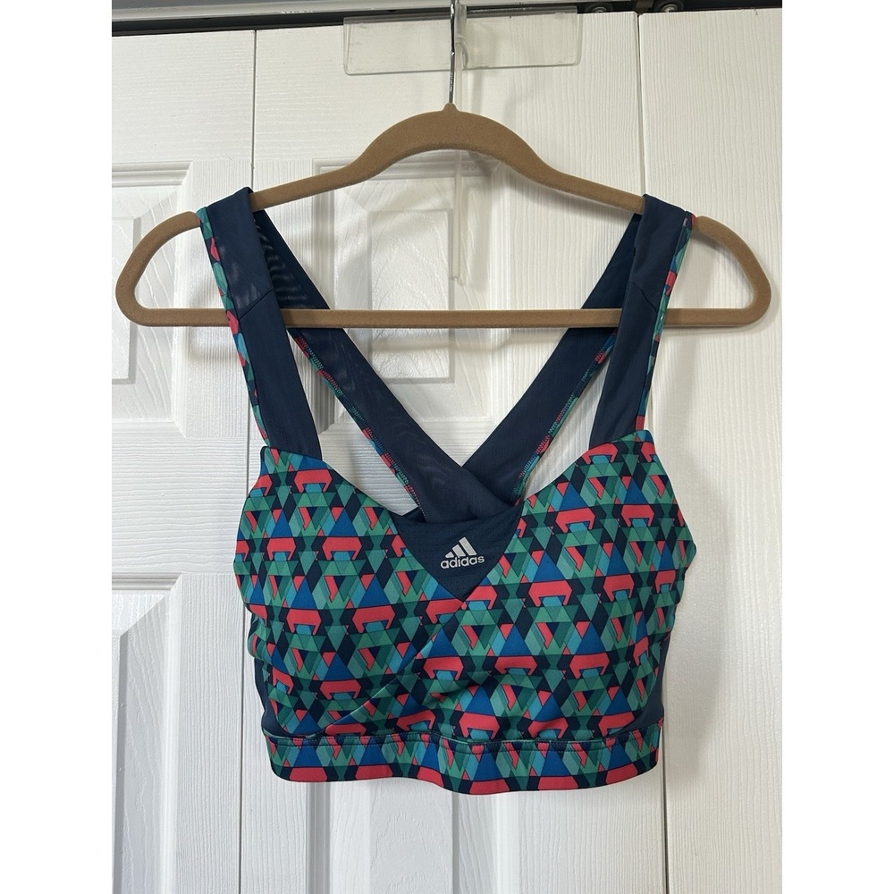 Adidas Red Green Blue Print Sports Bra Large